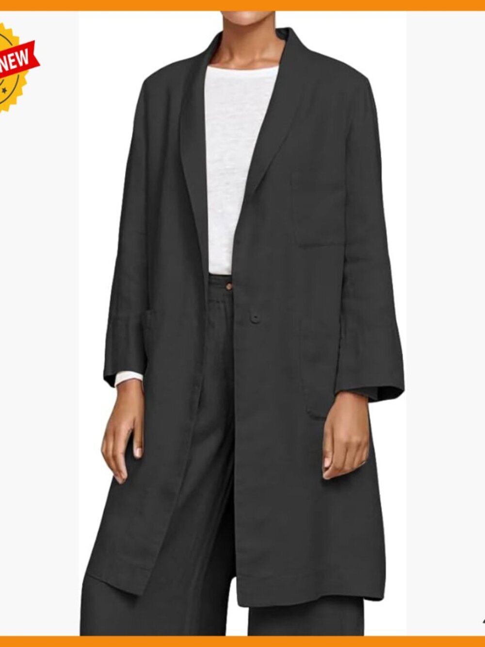 Long Cotton Linen Blazer Lightweight Casual Spring Jacket Knee Length